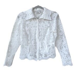 Victor Costa Women’s Vintage White Lace Zip-up Jacket Blouse 10 Clean Girl 12815